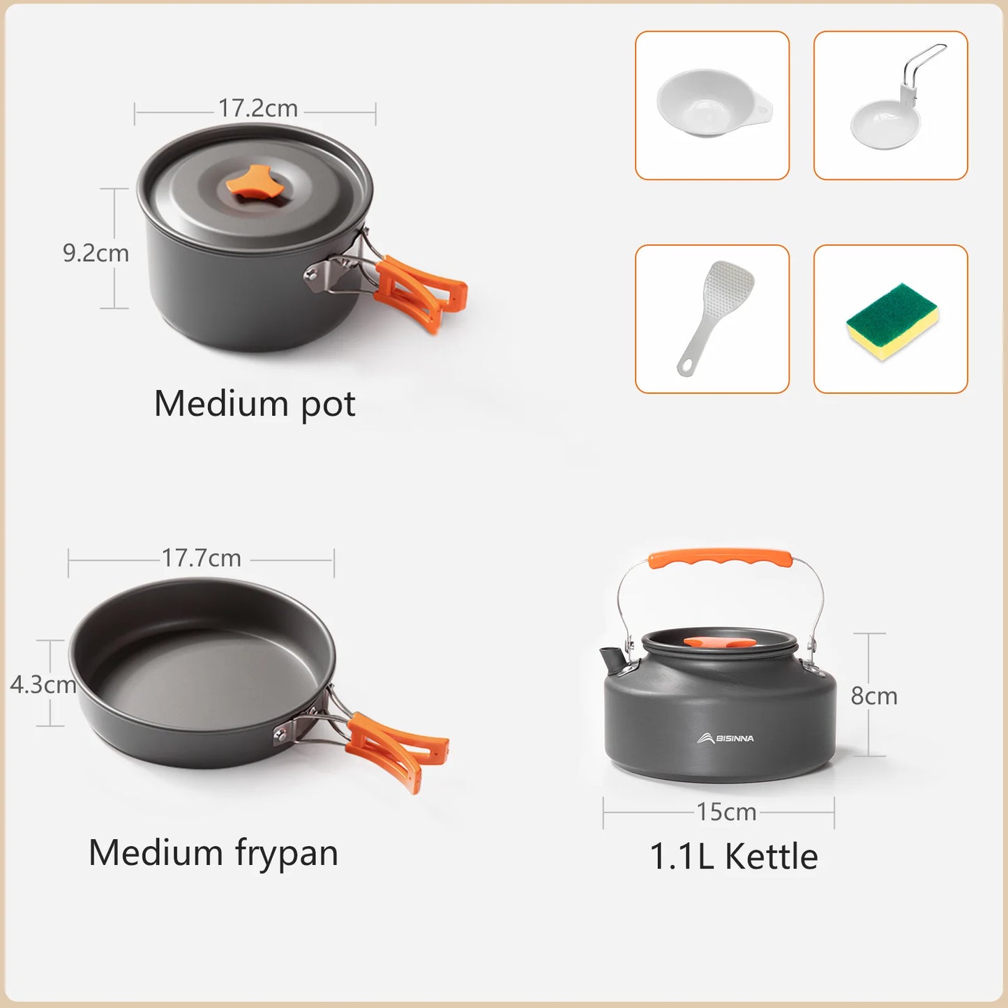BISINNA – ustensiles de cuisine de Camping en alliage d'aluminium, bouilloire à eau, casserole, ensemble de cuisine pour voyage, randonnée, pique-nique, barbecue