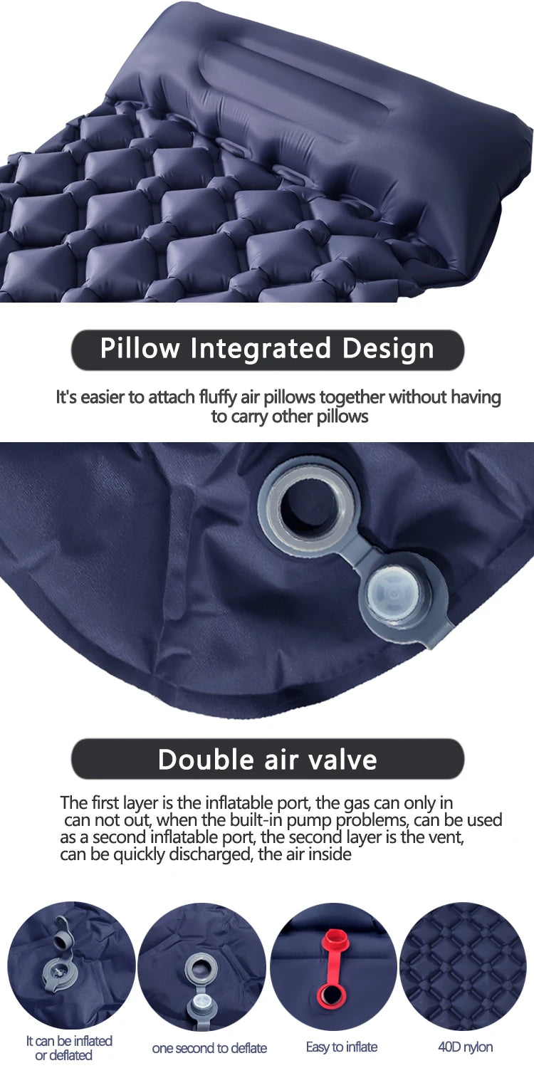 Tapis de couchage pliant pour Camping en plein Air, matelas gonflable de plage avec oreillers, tapis d'air ultraléger pour voyage et randonnée, nouveau
