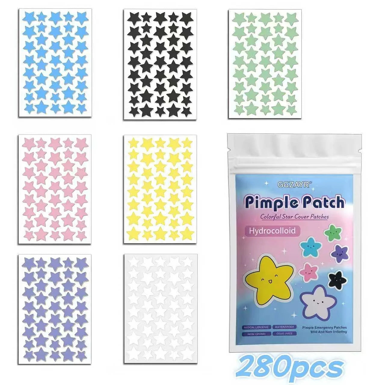 Patchs Boutons Étoiles 7 Couleurs — Points Hydrocolloïdes Invisibles Soin Peau