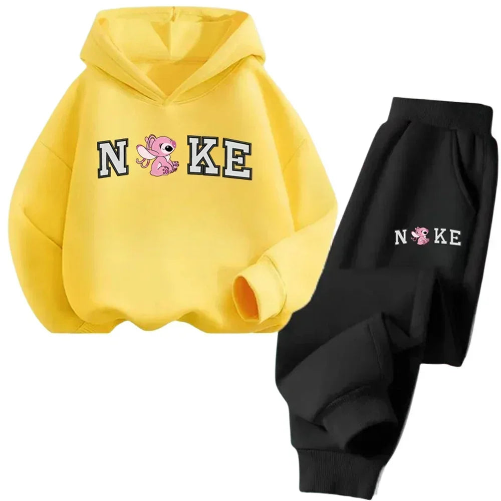 Kids' hooded sweatshirt set, cartoon Stitch, for boys and girls, autumn and winter, outdoor travel,