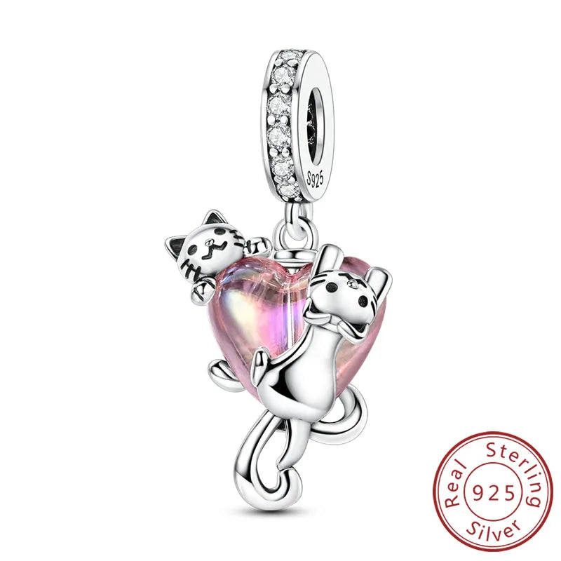 Abalorios de plata de ley 925 con huellas de perro, gato, corazón, animales, abalorios que se ajustan a pulseras, collares, colgantes, joyas para mujer, para hacer tú mismo