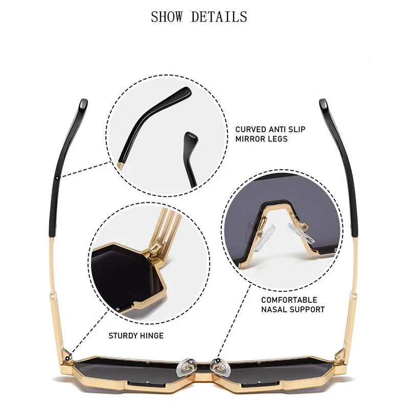 Men's Heavy Metal Steampunk Sunglasses Square Vintage Punk Retro Fashion Eyewear Gafas De Sol Hombre Lunette De Soleil Homme