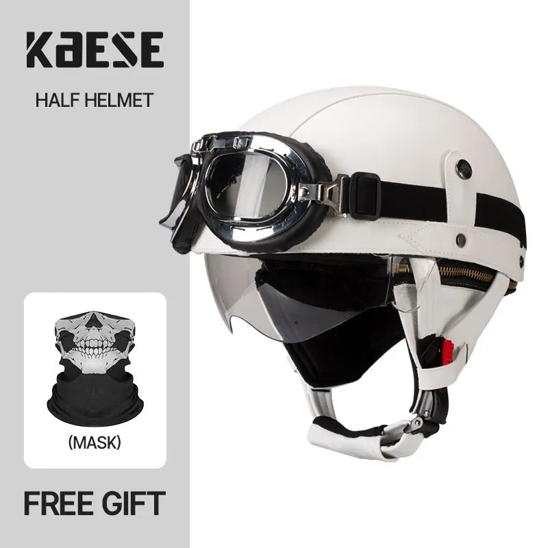 Motorcycle Half-Face Vintage Helmets Men Women Unisex Scooter Summer Helmet Black Brown DOT Approved Helmet