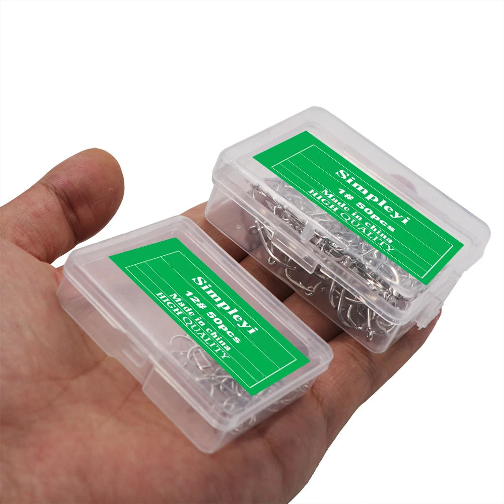 Anzuelos de pesca de acero con alto contenido de carbono, con púas, juego de anzuelos circulares individuales, lombriz marina, carpa, accesorios de pesca con mosca, anzuelo, 50 piezas por caja