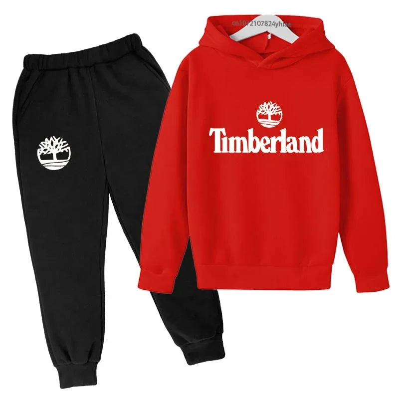 Trajes casuales para niños y niñas de 2 a 13 años, marca de moda, letras estampadas, 2 piezas, sudadera con capucha + pantalón