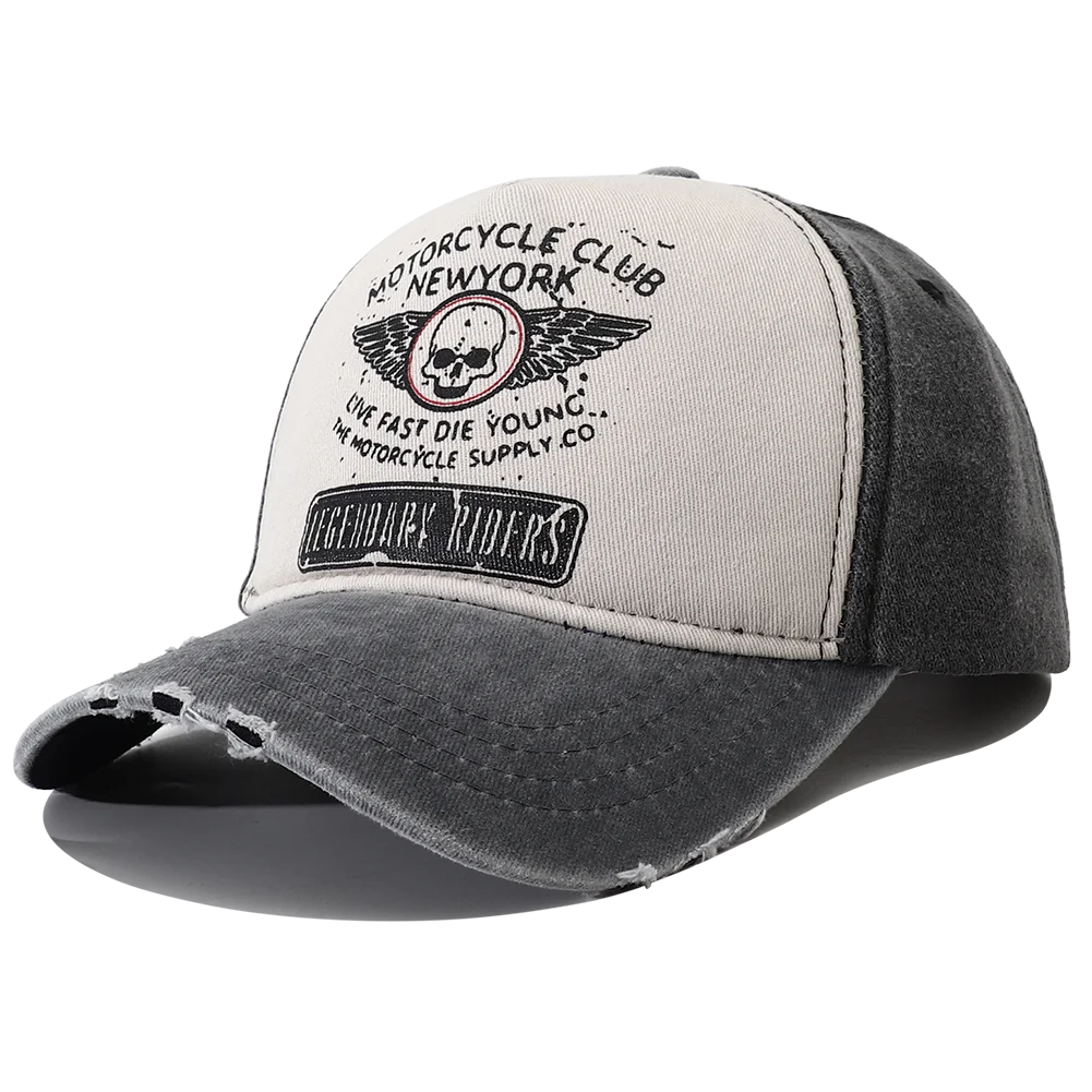 Unisex Punk Motorcycle Cap, 5-Panel Skull Print Baseball Hat, Hip Hop, New York, Bone, New Collection 2023