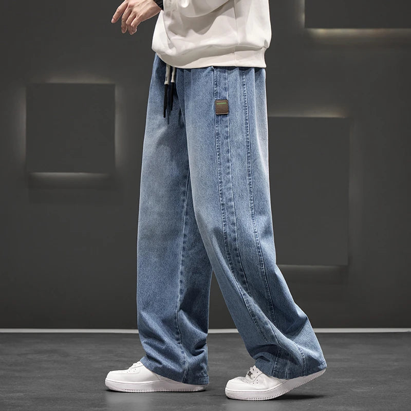 Pantalones vaqueros de lavado para hombre, de pierna ancha, unisex, de color liso, holgados, casuales, rectos, a la moda para exteriores, talla grande 8XL, nueva colección de otoño