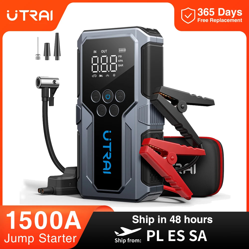 UTRAI 1500A démarreur de saut de voiture batterie externe Portable 150PSI pompe à Air batterie de voiture Boosters d'urgence dispositif de démarrage démarreur de voiture 2024