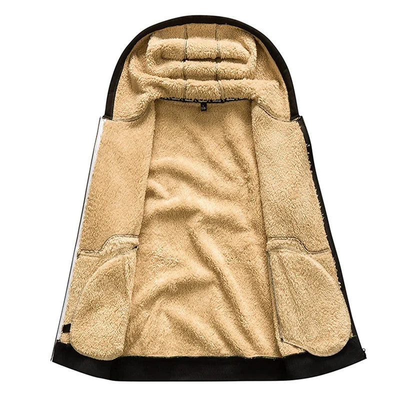Men's Printed Sherpa Fleece Lined Jackets, Plush Winter Warm Coats with Zipper Pockets, Full-Zip Hooded Sweatshirt, Outdoor Outfits