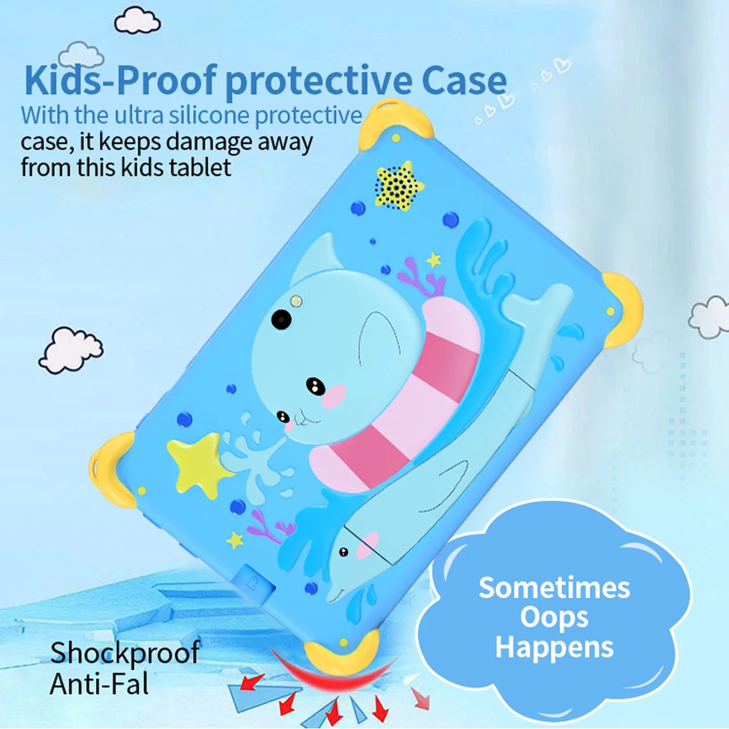 Tableta infantil de 7 pulgadas 5G con diseño de dibujos animados, PC de aprendizaje y educación Android con funda a prueba de niños, tableta de 4000 mAh