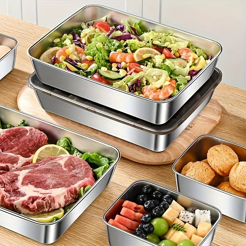 Ensemble de conteneurs de stockage des aliments en acier inoxydable, 5 pièces, couvercles anti-fuite, lavables au lave-vaisselle pour Sandwich/Fruits/maison/fête