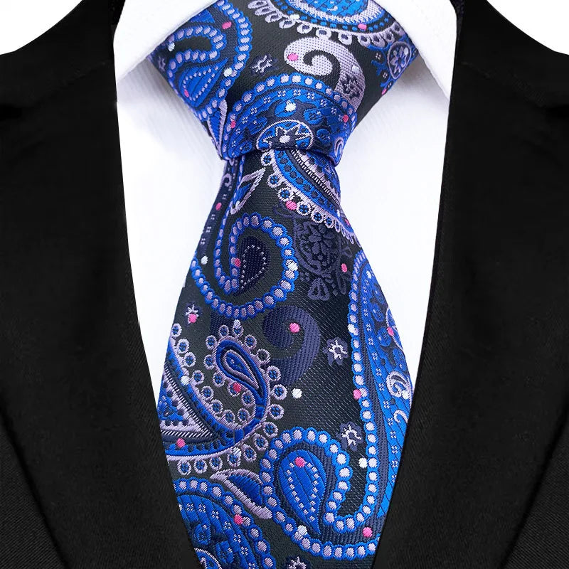 Corbata clásica de cachemira a rayas para hombre, 8 cm, Jacquard, de lujo, color azul real, accesorios, uso diario, regalo para fiesta de boda
