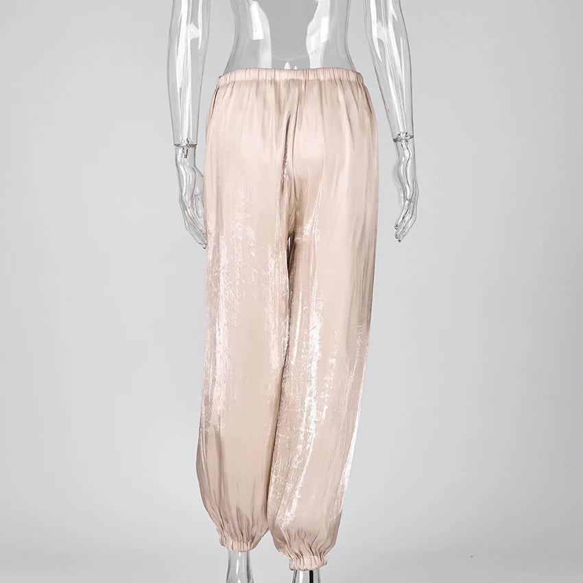 Linad élégant rose crêpe ample Bloomers pour femme rue Chic plissé pantalon femme automne Vintage taille haute pantalons longs 2025