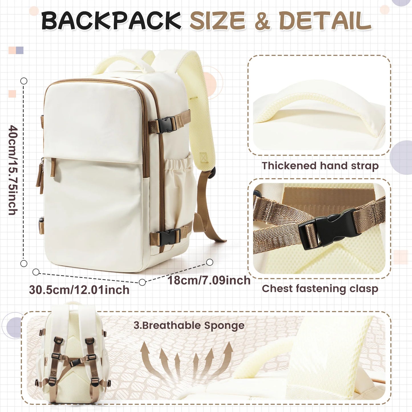 Sac à Dos Cabine Avion 40x30x20 — Ordinateur 15,6" Bagage à Main Homme Femme