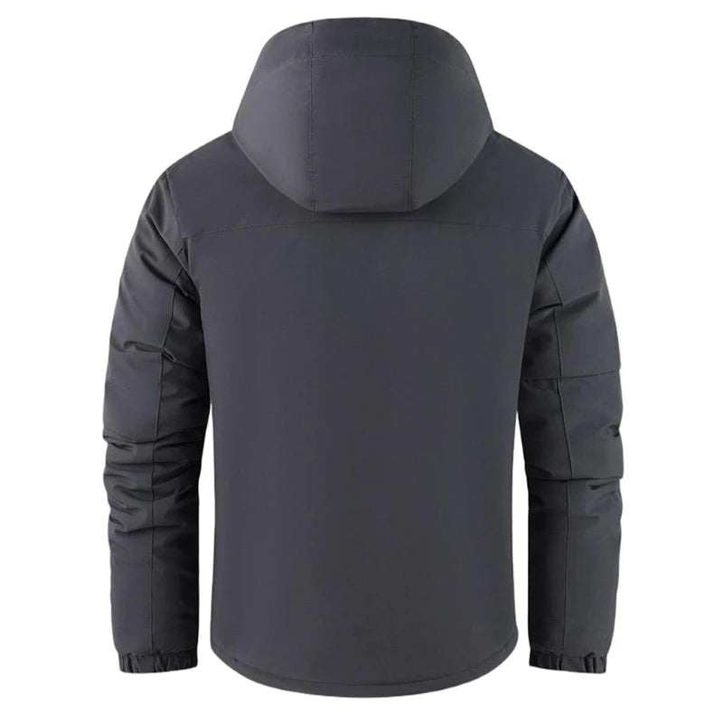 Men's thick waterproof winter jacket, windproof, detachable hood, multi-pockets, work windbreaker, Safari