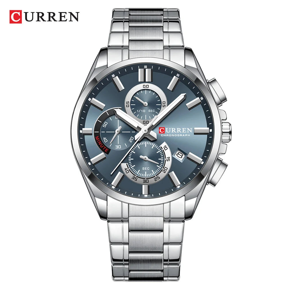 Montre tendance pour homme — calendrier, 6 aiguilles, bracelet en acier inoxydable, business