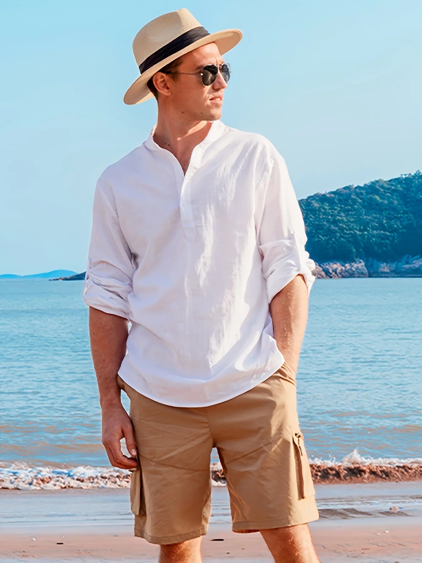 Camisa de lino de manga larga para hombre, moda casual, elegante, cómoda, transpirable, ropa para hombre