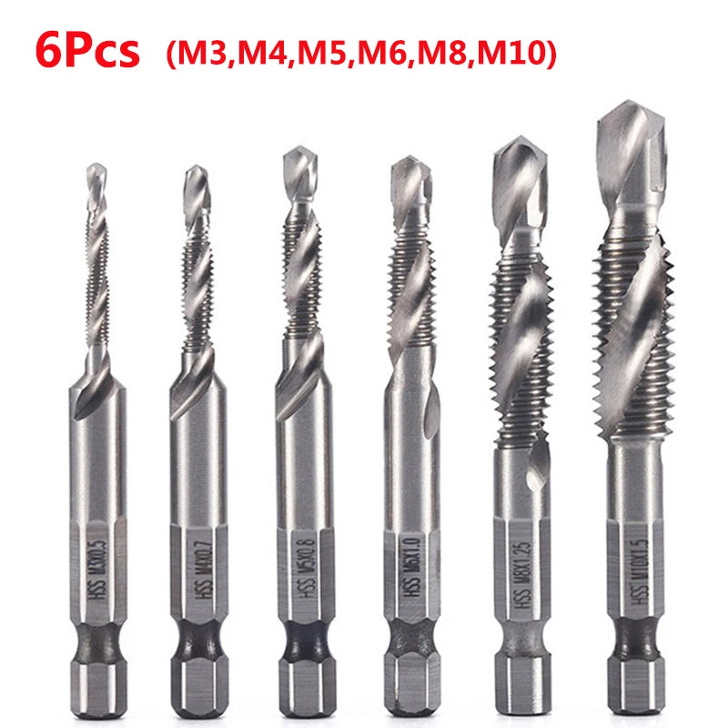 Forets tarauds plaqués titane tige hexagonale HSS — M3, M5, M6, M8, M10, outils à main