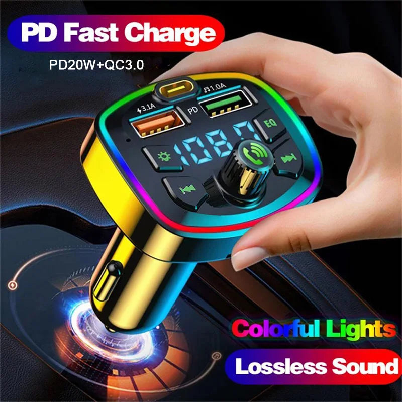 Bluetooth 5.0 FM Transmitter for Car, Wireless Adapter, Microphone, Audio Receiver, Automatic MP3 Player, Dual 2.1A USB Quick Charger, Car Accessories