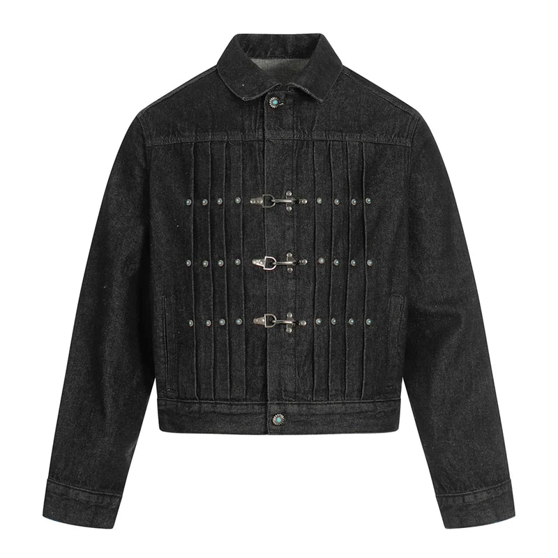 Veste courte en jean à boucle d'avion pour hommes, Streetwear mode Hip Hop Turquoise bouton, veste en jean unisexe printemps automne manteau de Cowboy
