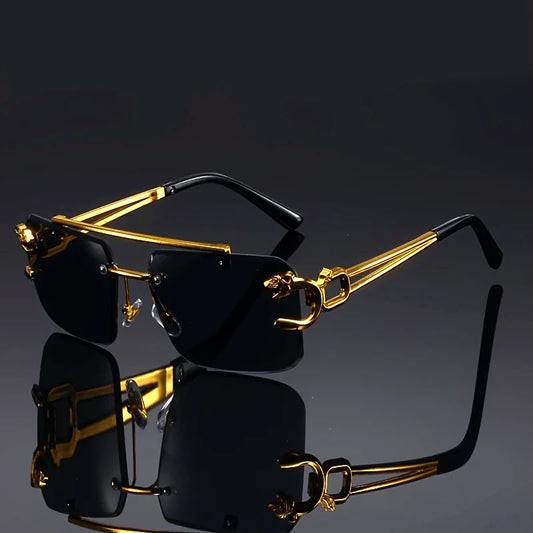Lunettes de soleil noires sans cadre — hommes, femmes, voyage, plein air, vintage, mode dorée