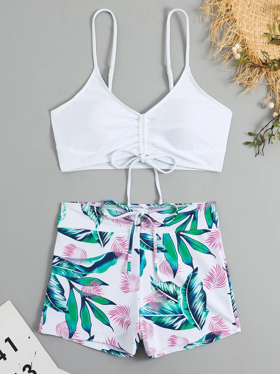 Maillots de bain femme 2026 : Bikinis short à cordon de serrage devant, taille haute, pour la natation et la plage