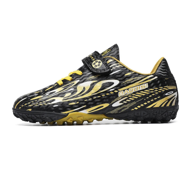 Chaussures de Football TF Enfant & Garçon Cuir Verni Basses — Gazon Synthétique & Futsal, Toutes Saisons