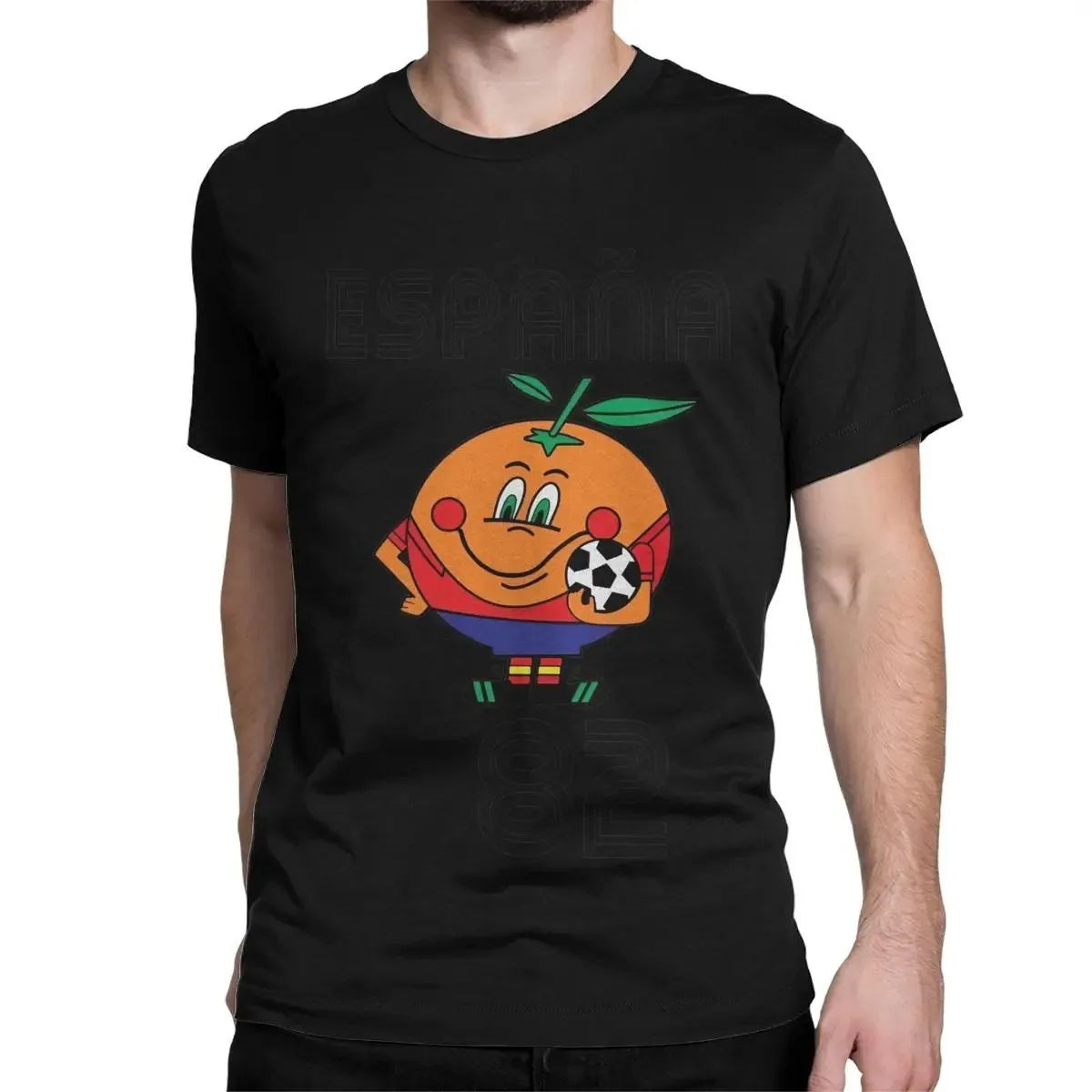 Naranjito High Quality Men's T-shirt Round Neck Spain 82 Spanish Mascot 1982 Football T-shirt Top