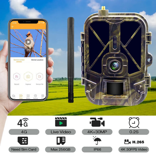 Caméra de surveillance 4K en direct 4G 30MP avec service cloud APP, caméras de chasse, batterie Li-ion 8000 mAh, vision nocturne, pièges photo HC940PROLI