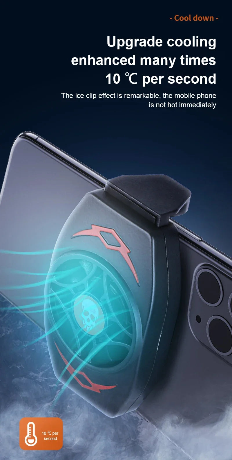 Ventilateur de refroidissement téléphone portable clip arrière — gaming, streaming, dissipateur de chaleur