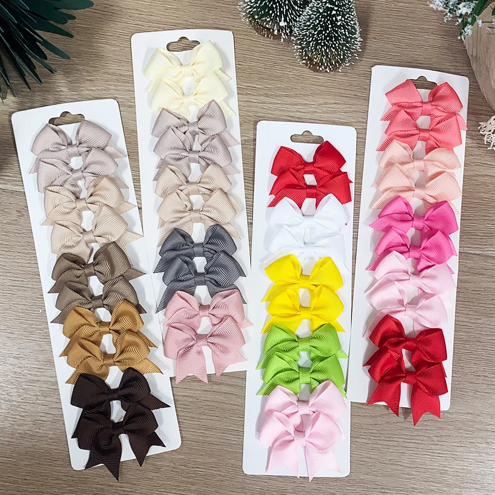 Pinces à cheveux avec nœuds pour enfants, couleur unie, pour bébés filles, ruban fait à la main, épingle à cheveux, Barrettes, accessoires pour cheveux du nouvel an, 10 pièces/ensemble