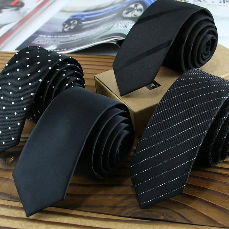 Corbatas negras delgadas de 5CM para hombre, corbata de poliéster a rayas, puntos sólidos, Jacquard, corbata de negocios para fiestas
