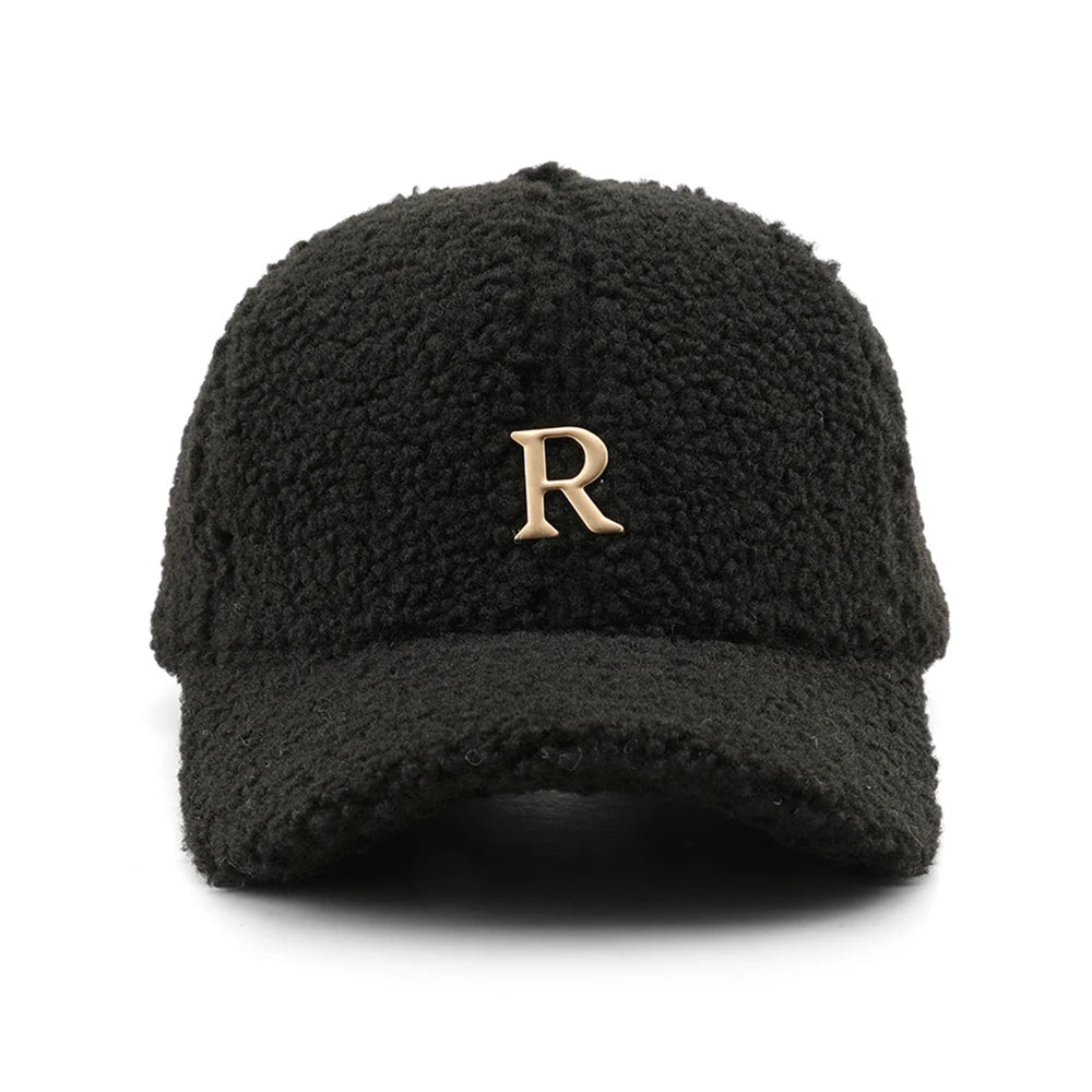 Casquette de baseball en laine d'agneau verte — lettres dorées, trucker, hiver (v2)