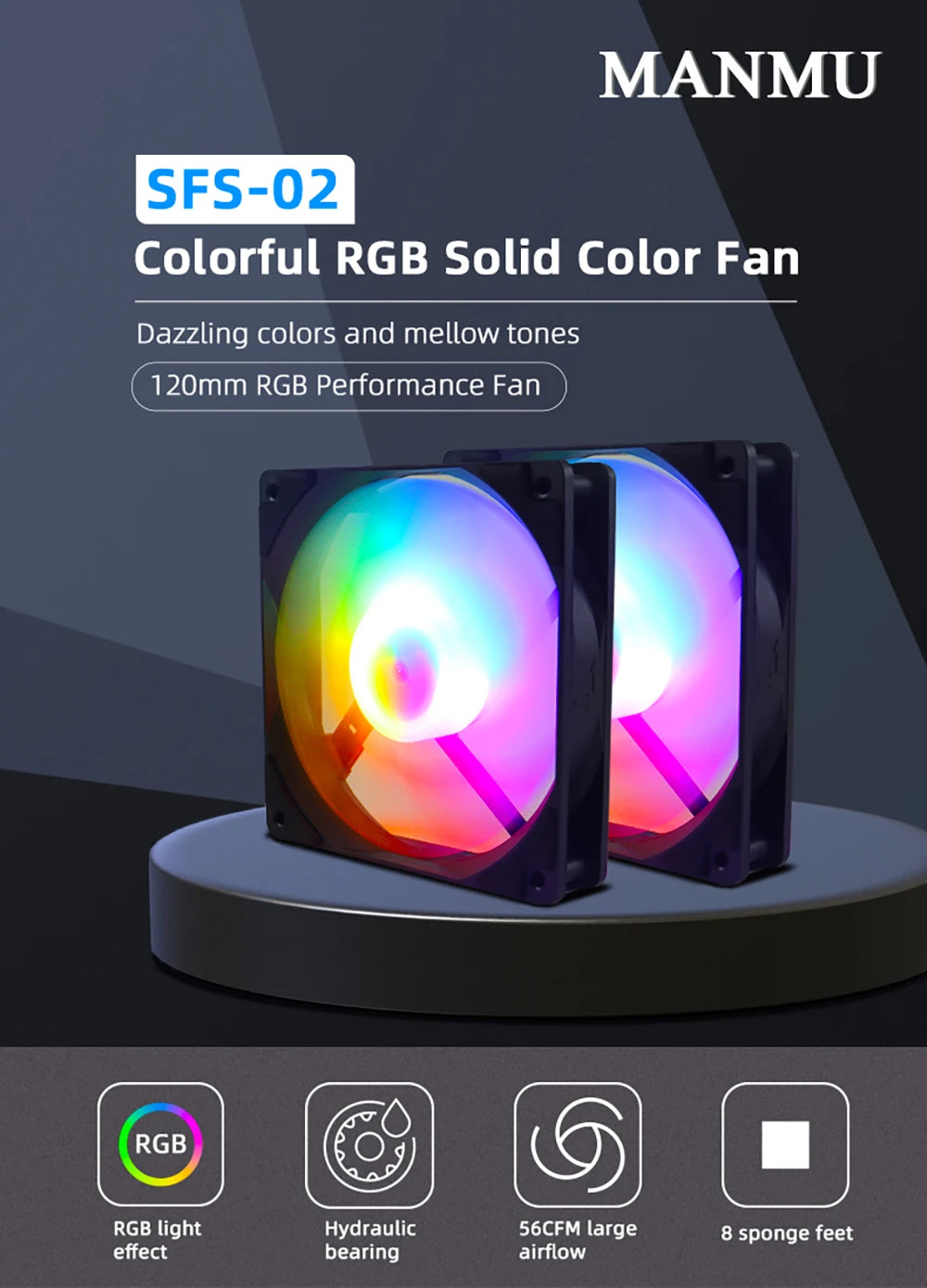 Manmu Fetival Pormotion 120mm ventilateur d'ordinateur arc-en-ciel RGB/ventilateur de PC de jeu à haute performance de refroidissement