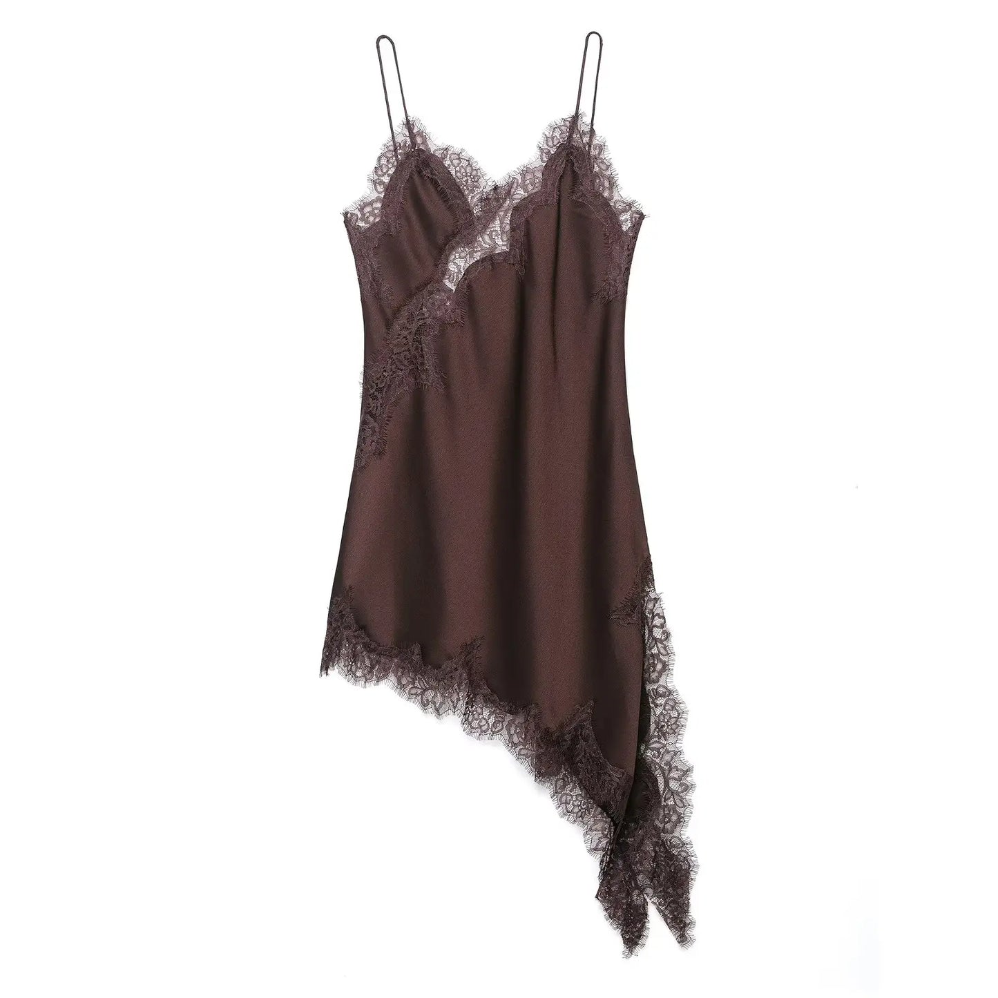 Vestido de encaje sexy para mujer, irregular, cuello en V, dobladillo de tirantes, vestidos largos, nueva moda 2025, vestidos de fiesta