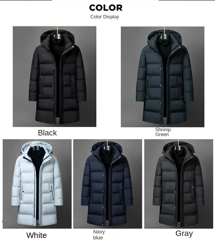 Canadá moda invierno chaqueta para hombres abrigo Parka para hombre, plumífero de ganso blanco, cuello con capucha, cálido, grueso, acolchado largo M-4XL