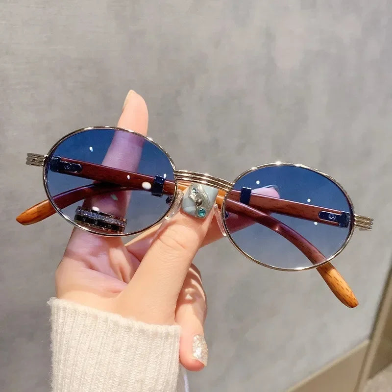 Gafas de sol ovaladas de madera para hombre y mujer, gafas de sol vintage, gafas de sol de lujo, gafas de diseño, moda