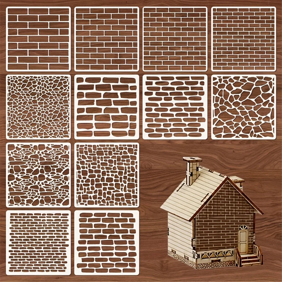 Juego de 12 plantillas de plástico reutilizables de 5,9 x 5,9 pulgadas, adecuadas para arte, álbumes de recortes y decoración del hogar, plantillas de pintura multiusos para paredes, suelos, azulejos y lienzos