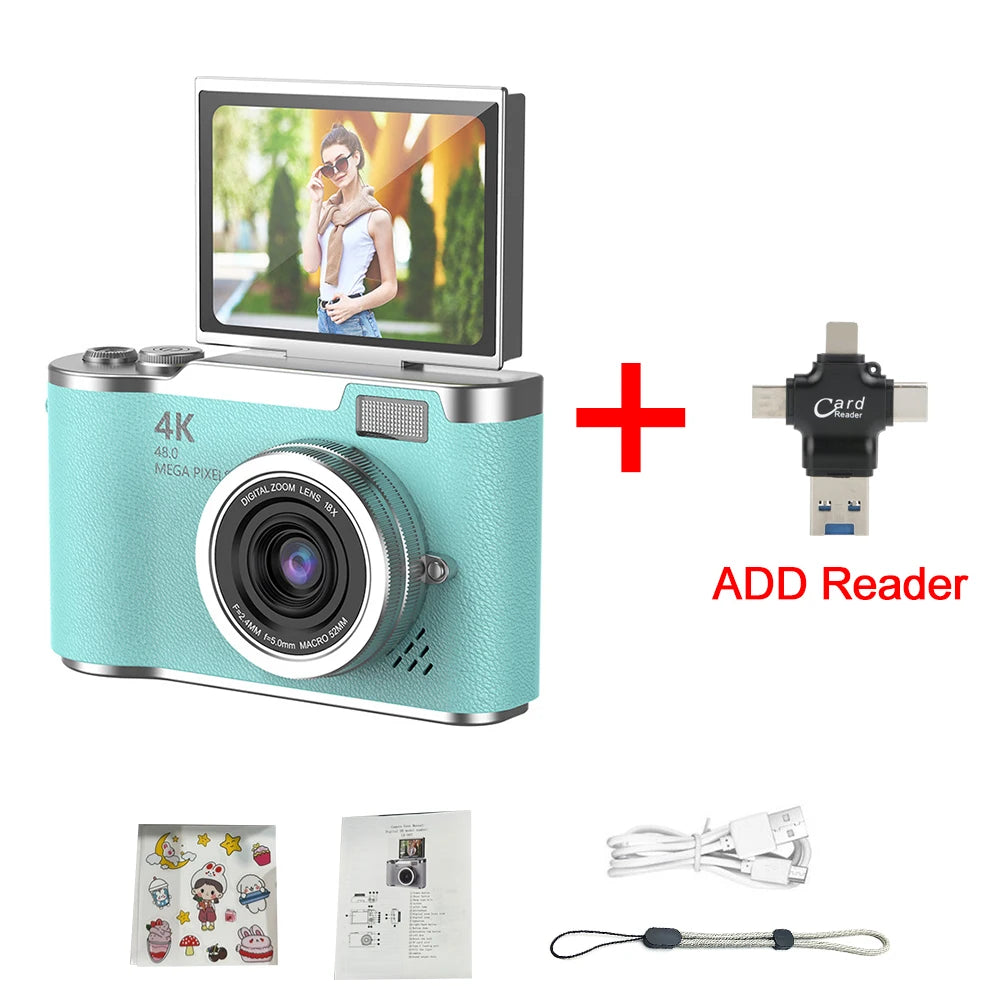 Appareil photo numérique 4K CCD — 8x zoom, 48MP, compact, 180° écran rabattable, selfie, étudiant