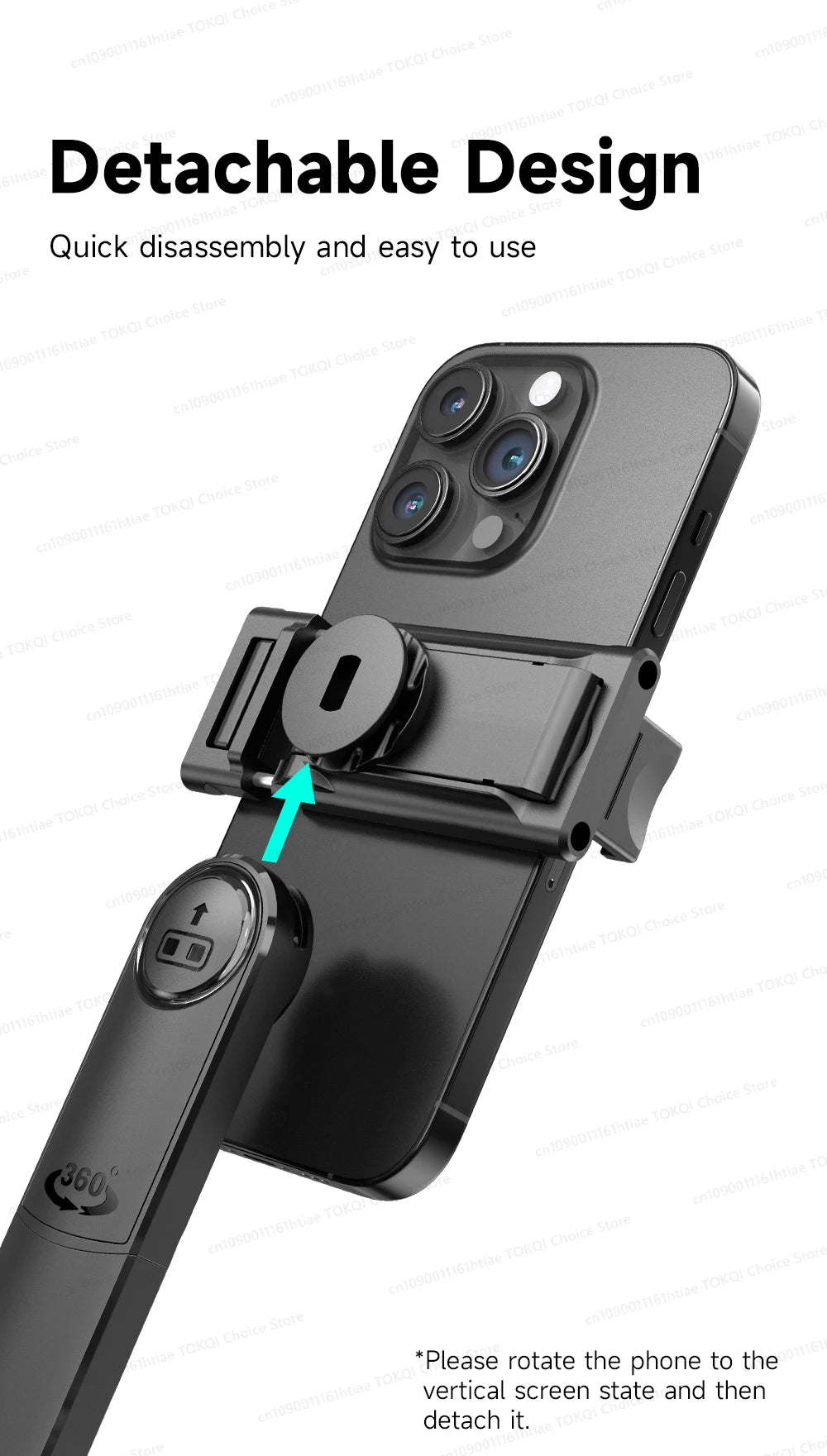 TOKQI C17 – Trépied selfie 360° avec suivi IA automatique, télécommande et lumière de remplissage