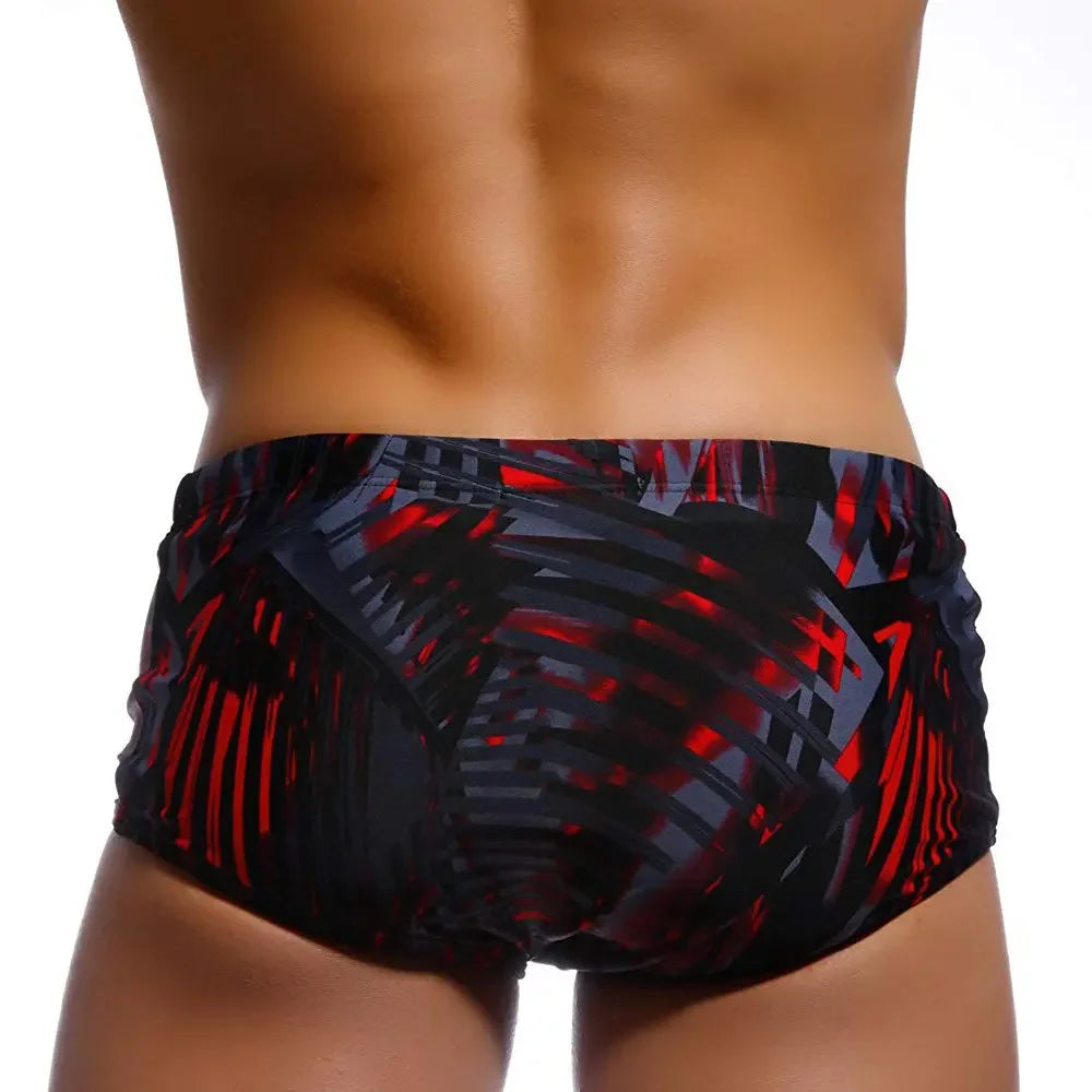 Hommes maillots de bain brésilien coupe traditionnelle maillots de bain bain Bikini Surf Boxer slips conseil Shorts troncs noir et rouge Sunga