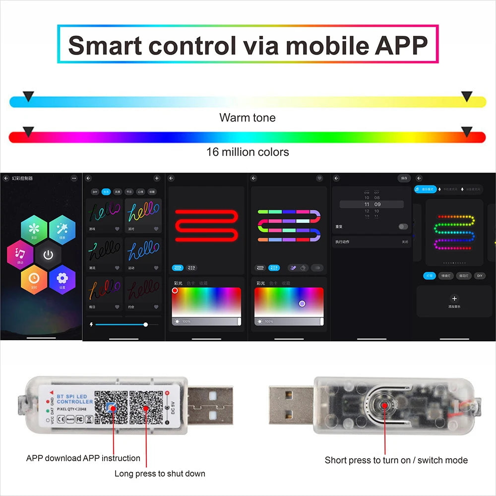 Lumières d'ambiance Led 18 en 1 pour voiture, symphonie, application Bluetooth, banderole de couleur RGB 214, bande acrylique ar