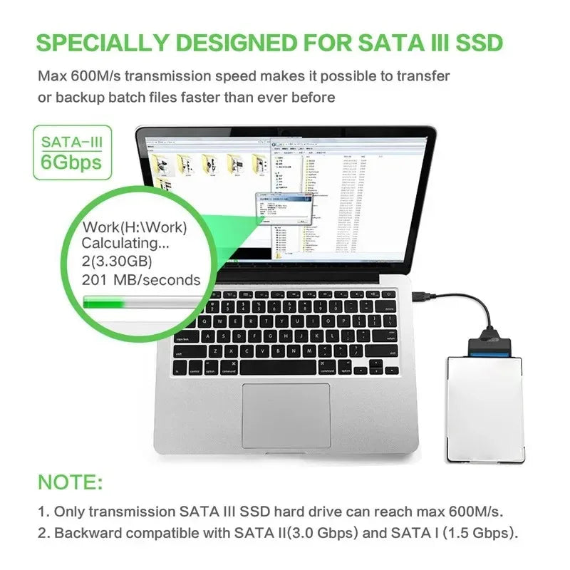 Câble SATA vers USB 3.0 jusqu'à 6 Gbps — disque dur SSD externe 2,5 pouces, adaptateur SATA III