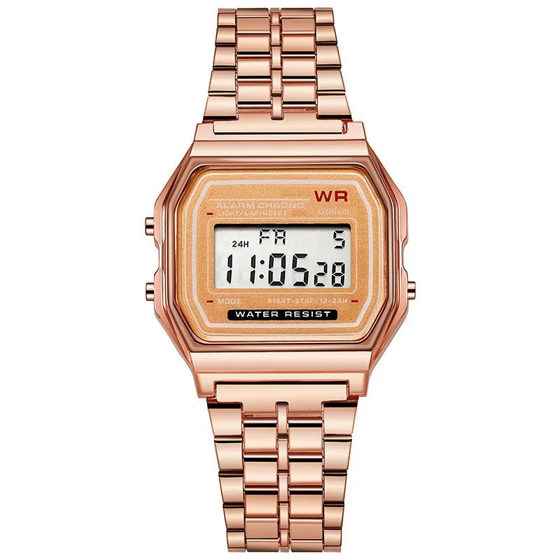 Relojes de lujo de oro rosa para hombres y mujeres, pantalla digital electrónica, reloj estilo retro