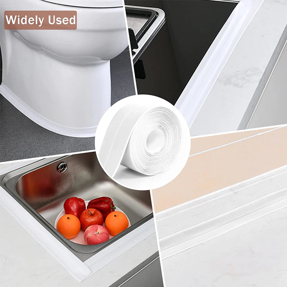 Bande de calfeutrage de bain auto-adhésive en PVC, 3.2M, résistant à l'huile, autocollant mural d'angle de bord d'évier de cuisine, bande d'étanchéité étanche pour toilettes