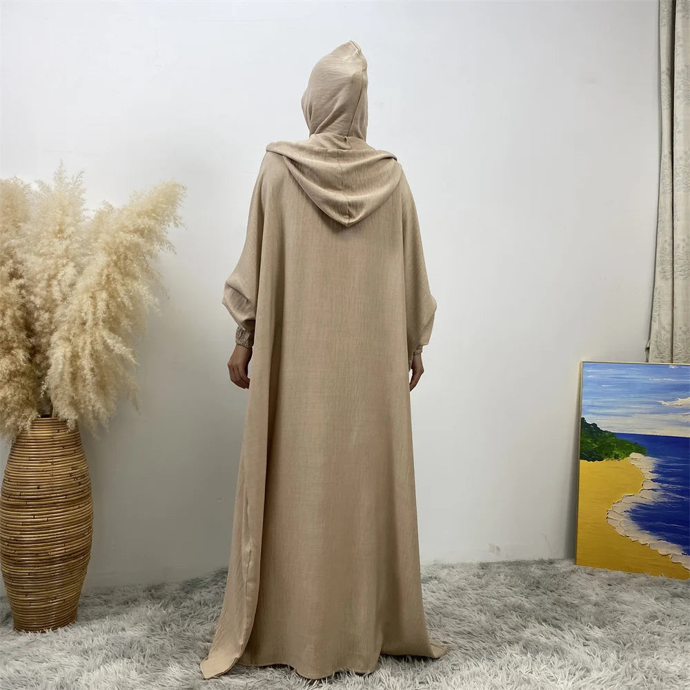 Femmes 12 couleurs Abayas musulman Ramadan vêtements de prière avec capuche Jalaba solide décontracté manches chauve-souris Robe arabe Eid Djellab