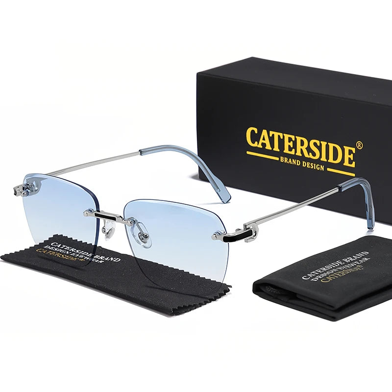 CATERSIDE New Rimless Pilot Sunglasses Men Gradient Sunglasses Women Retro Business Shopping UV400 Sun Glasses For Men