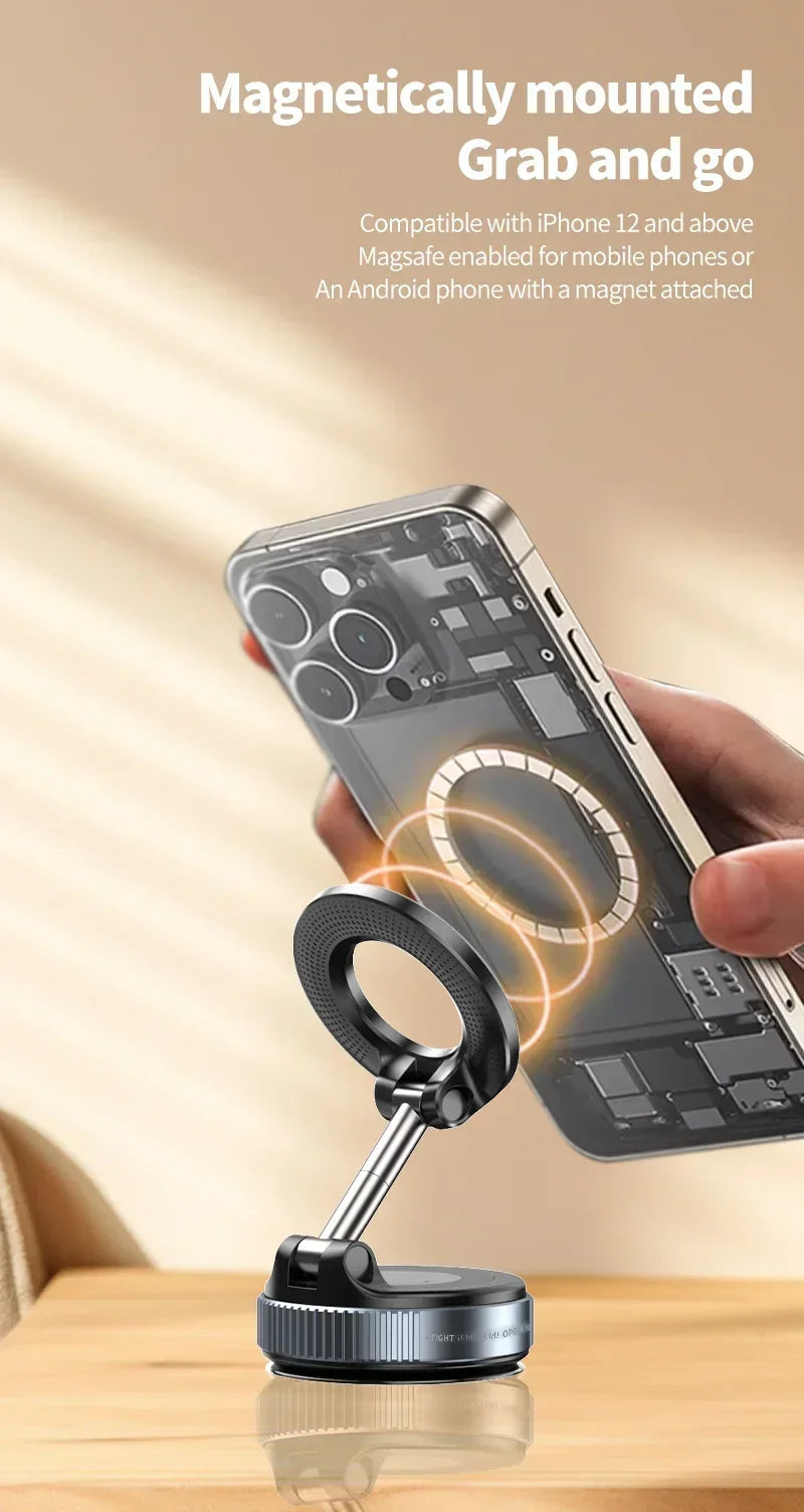 Support Téléphone Voiture Magnétique Pliable 360° — Fixation Ventouse Streaming