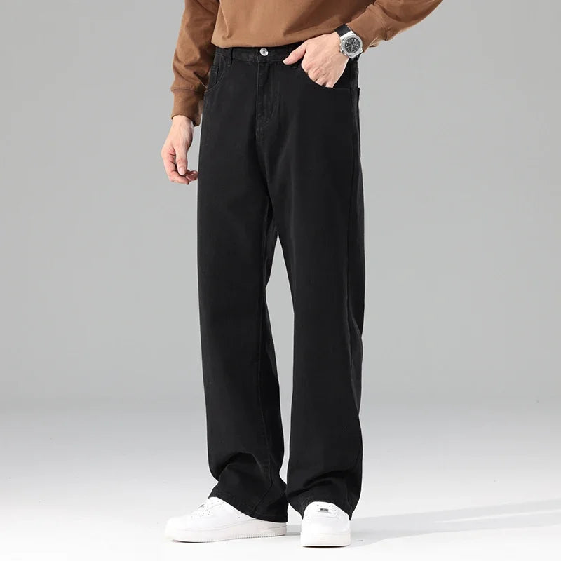 Pantalones vaqueros de hombre a estrenar, otoño, negros, informales, holgados, clásicos, rectos, cómodos, anchos, vaqueros para hombre