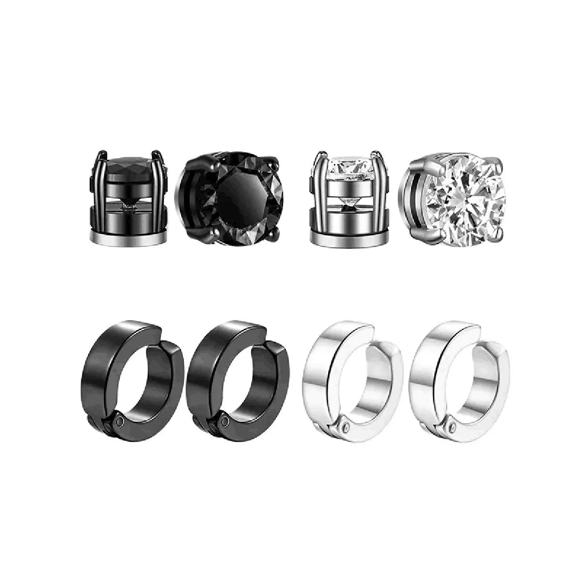 Ensemble de faux boucles d'oreilles en acier inoxydable pour hommes, 1 à 10 paires, à la mode, avec trou d'oreille, aimant gratuit, zircon